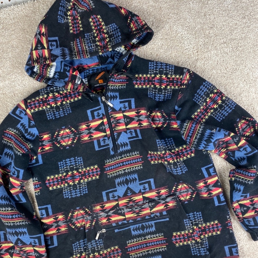 Native Fleece Aztec Print Hoodie Pullover Men's Size L Geometric - Picture 2 of 8